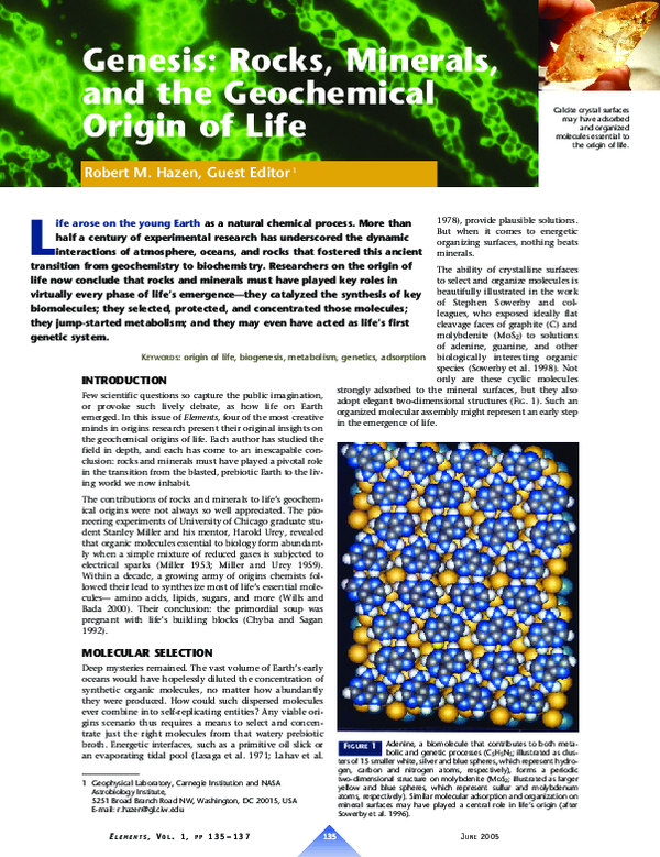 (PDF) Genesis Rocks, Minerals, and the Geochemical Origin of Life