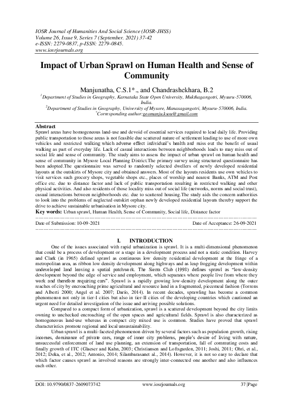 (PDF) Impact of Urban Sprawl on Human Health and Sense of Community