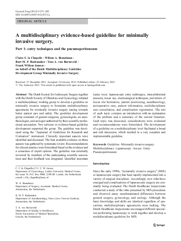 (PDF) A multidisciplinary evidence-based guideline for minimally ...