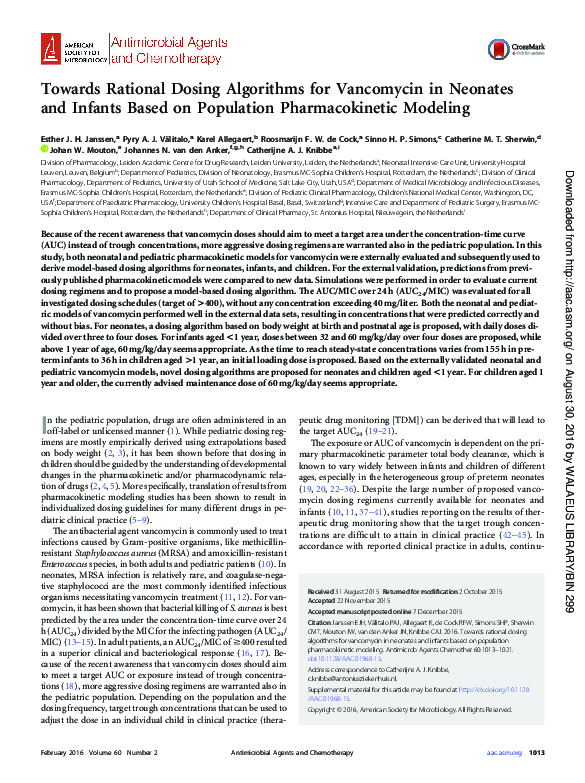 (PDF) Towards rational dosing algorithms for vancomycin in neonates and ...