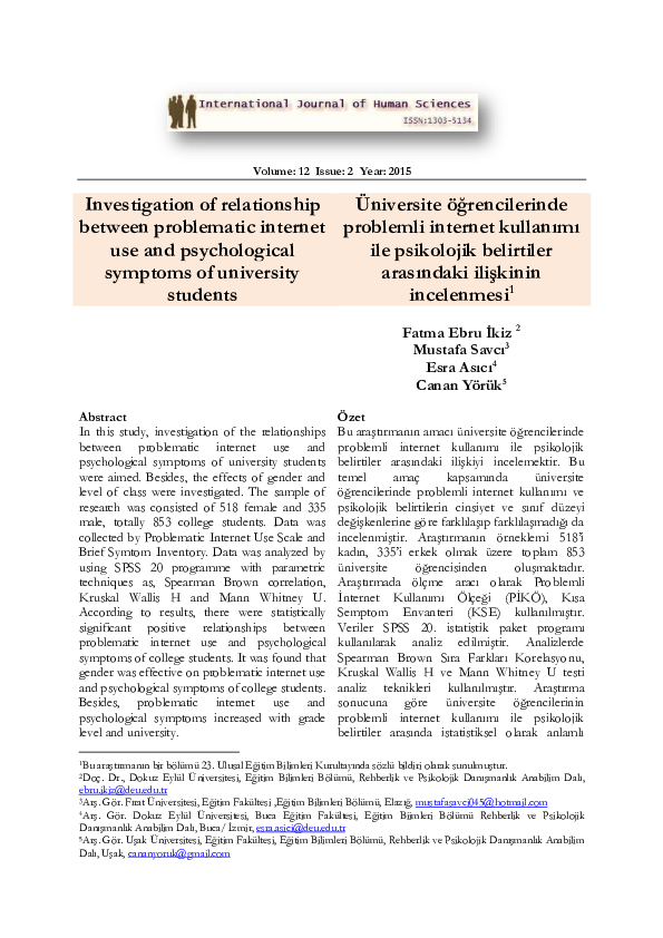(PDF) Investigation of relationship between problematic internet use ...