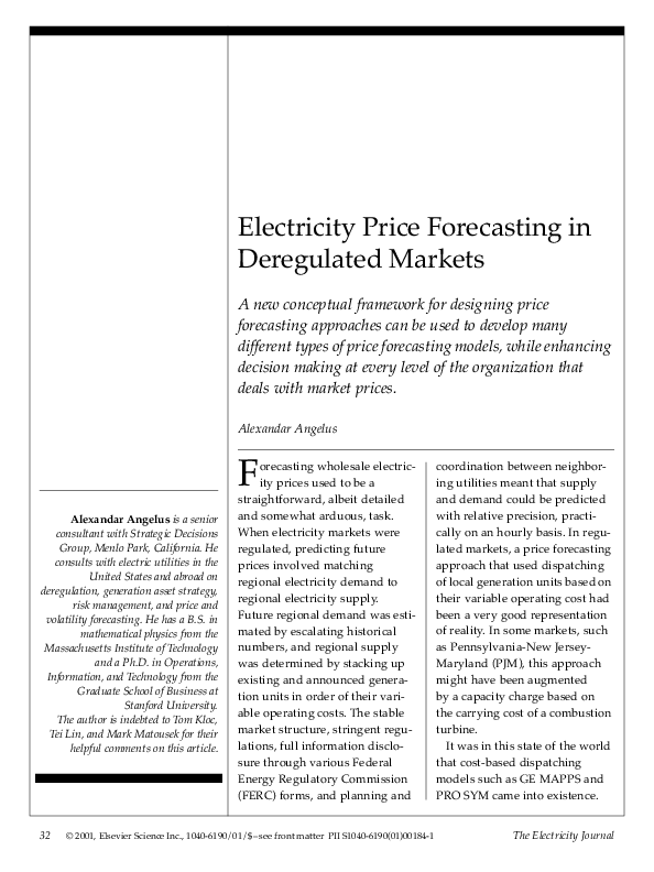 (PDF) Electricity Price Forecasting in Deregulated Markets