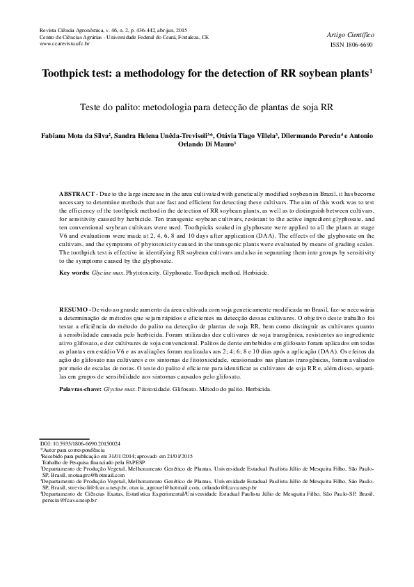 (PDF) Toothpick test: a methodology for the detection of RR soybean plants