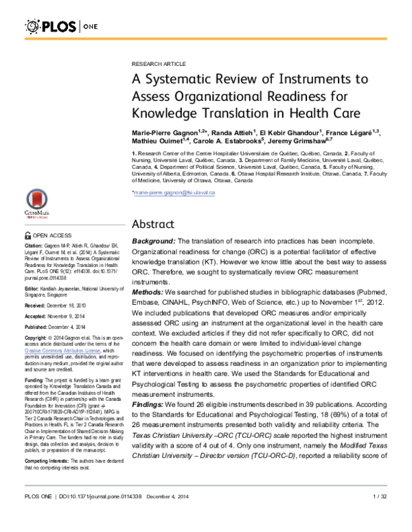 (PDF) A Systematic Review of Instruments to Assess Organizational ...