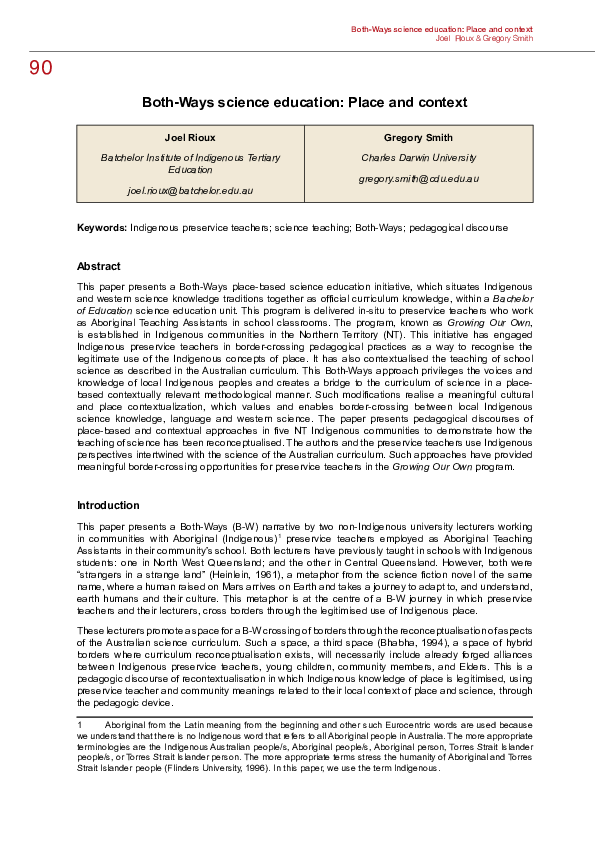 (PDF) Both-Ways science education: Place and context