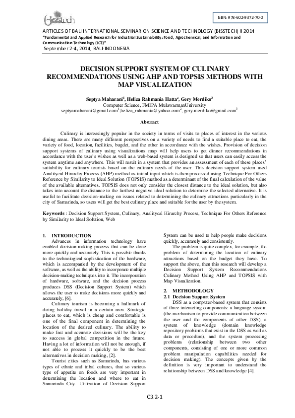(PDF) Decision Support System of Culinary Recommendations Using Ahp and ...