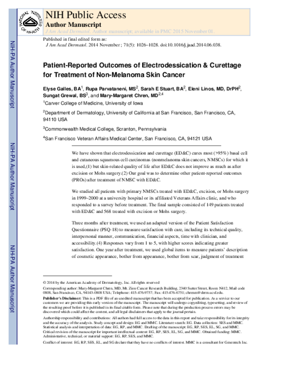 (PDF) Patientreported of electrodessication and curettage for