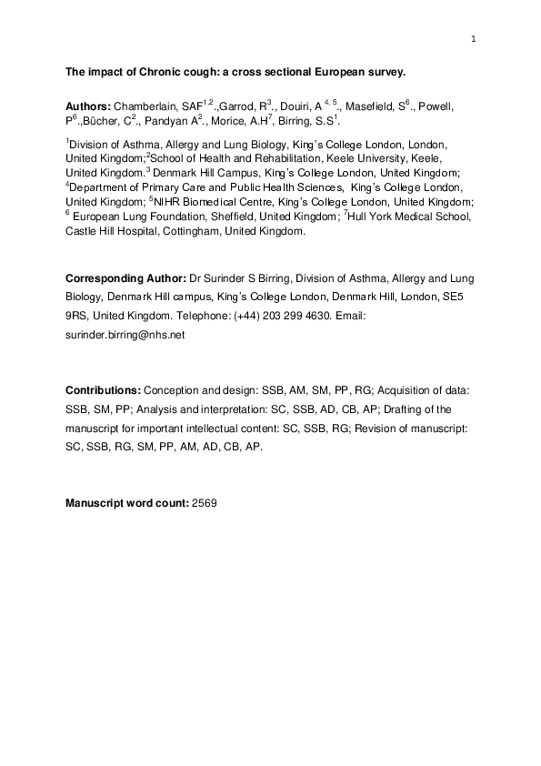 (PDF) The Impact of Chronic Cough: A Cross-Sectional European Survey