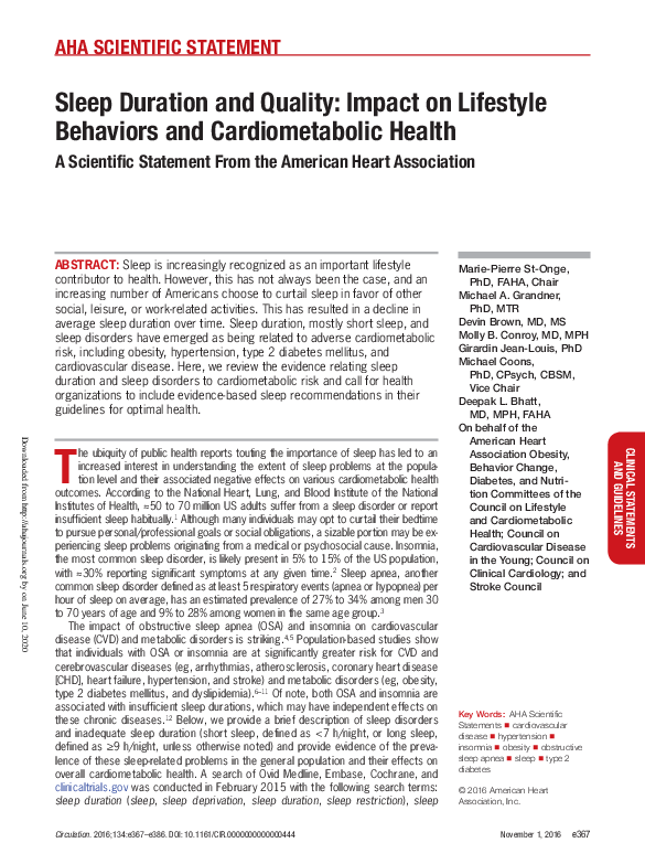 (PDF) Sleep Duration and Quality: Impact on Lifestyle Behaviors and ...