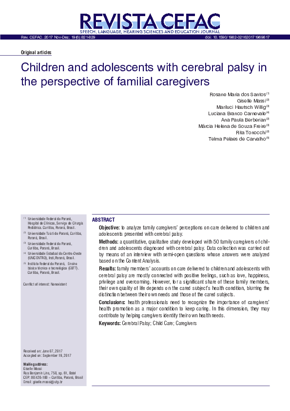 (PDF) Children and adolescents with cerebral palsy in the perspective ...