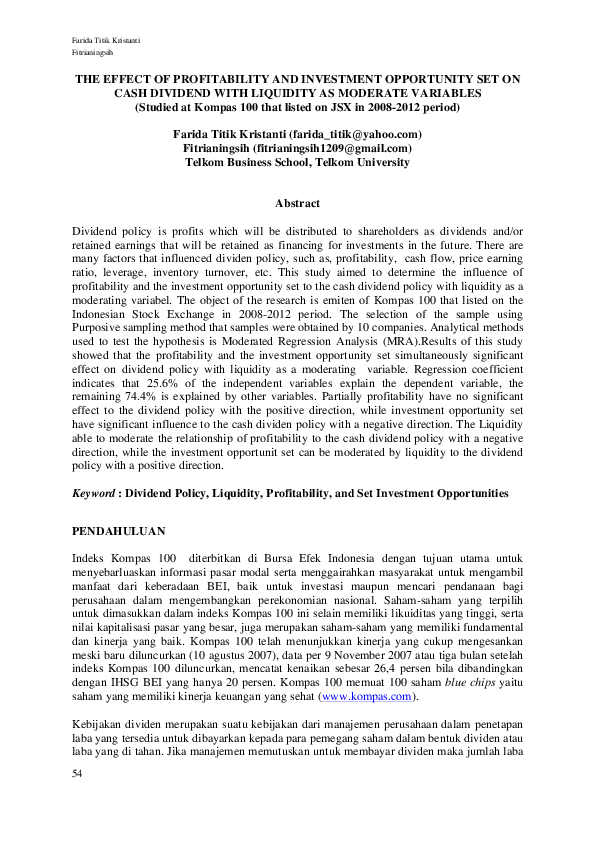 (PDF) THE EFFECT OF PROFITABILITY AND INVESTMENT OPPORTUNITY SET ON ...