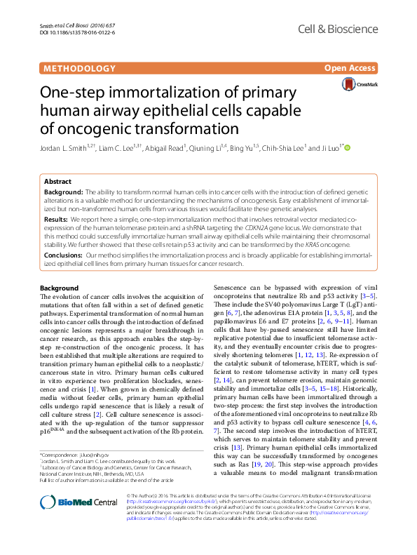 (PDF) One-step immortalization of primary human airway epithelial cells ...