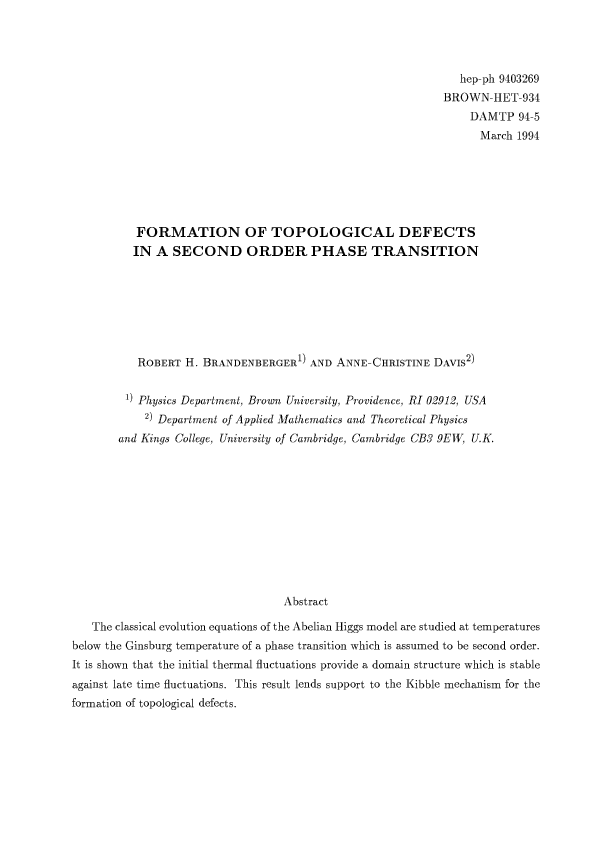 (PDF) Formation of topological defects in a second order phase ...