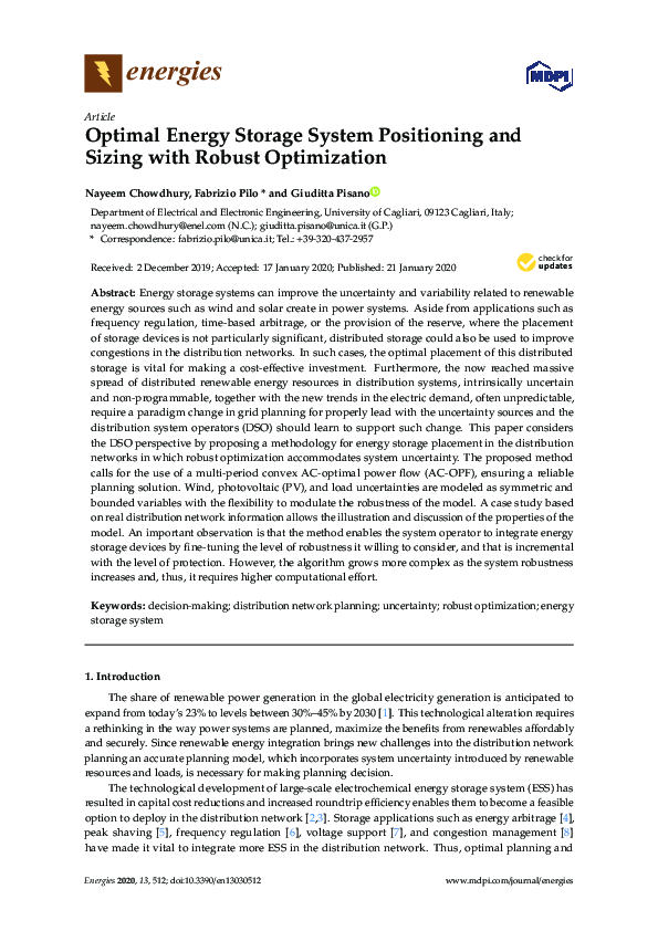 (PDF) Optimal Energy Storage System Positioning and Sizing with Robust ...