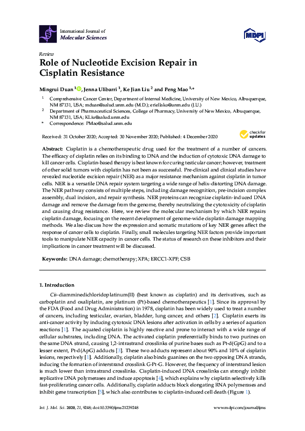 (PDF) Role of Nucleotide Excision Repair in Cisplatin Resistance