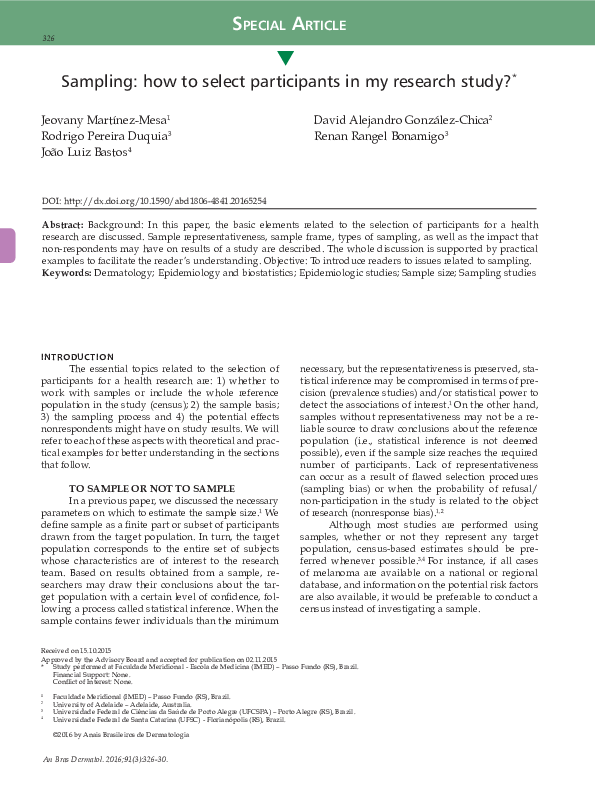 (PDF) Sampling: how to select participants in my research study?