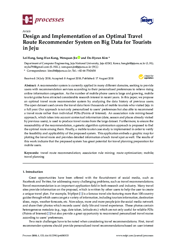 (PDF) Design and Implementation of an Optimal Travel Route Recommender ...