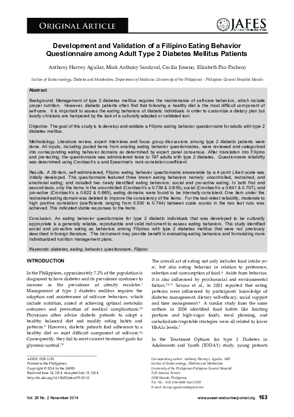 (PDF) Development and Validation of a Filipino Eating Behavior ...