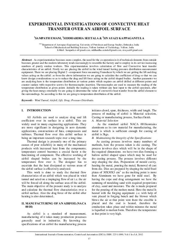 (PDF) Experimental Investigations of Convective Heat Transfer Over an ...
