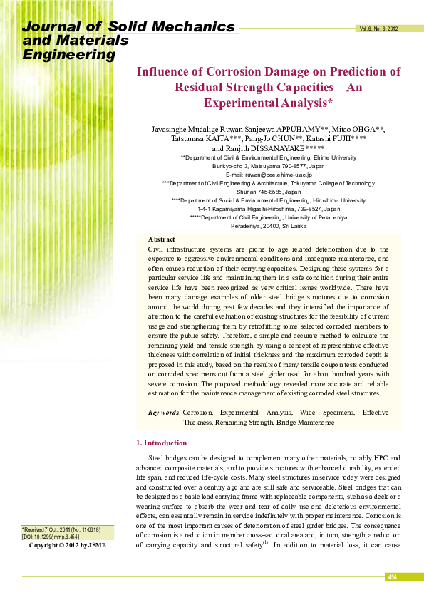 (PDF) Influence of Corrosion Damage on Prediction of Residual Strength ...
