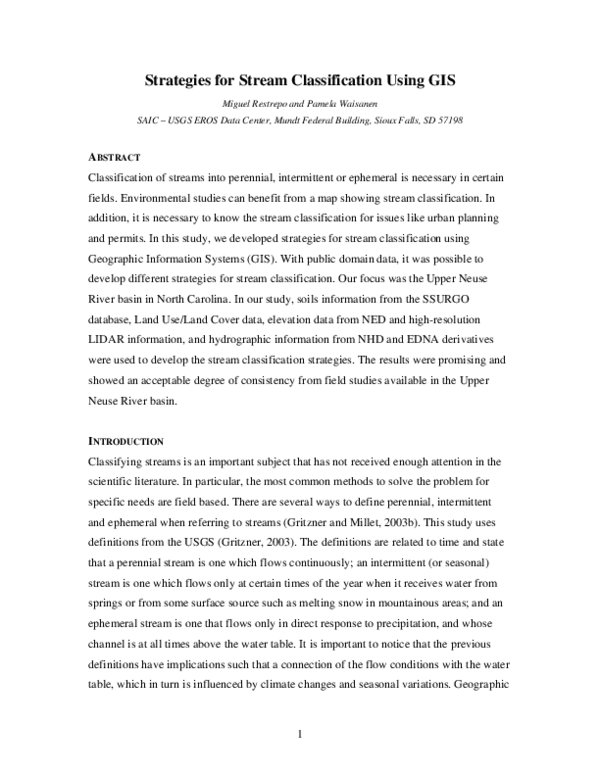 (PDF) Strategies for Stream Classification Using GIS
