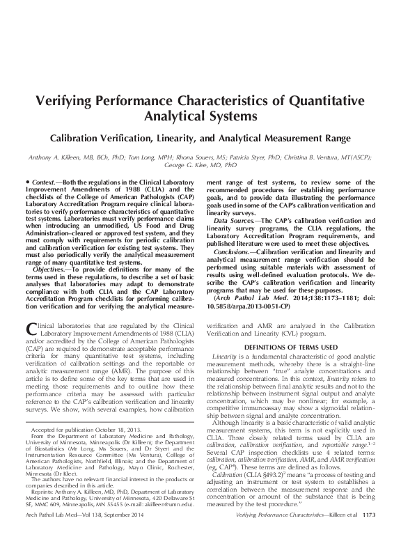 (PDF) Verifying Performance Characteristics of Quantitative Analytical