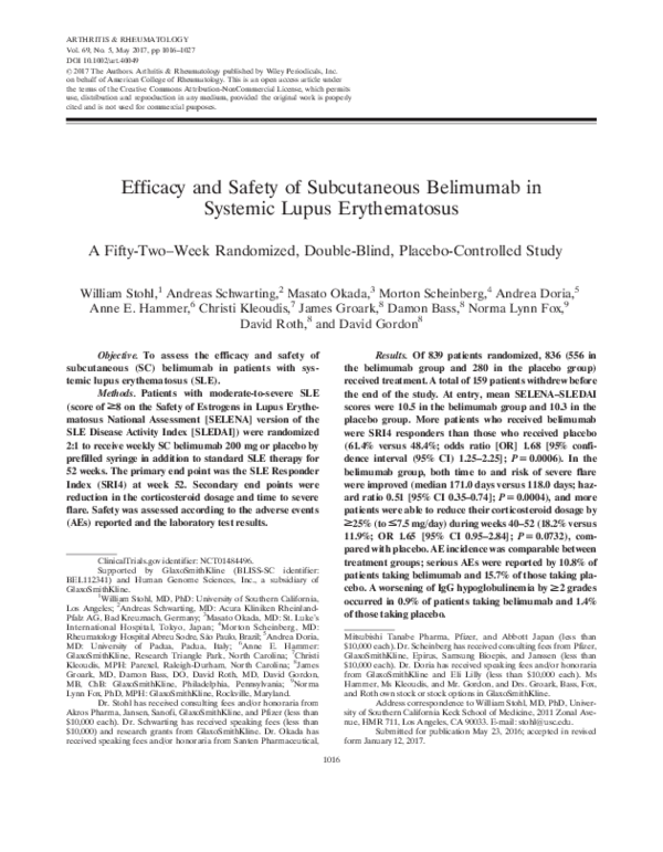 (PDF) Efficacy and safety of subcutaneous belimumab in systemic lupus ...