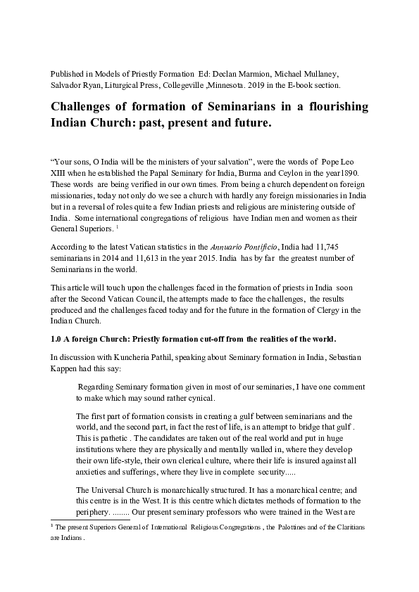 (DOC) Challenges of formation of Seminarians in a flourishing Indian ...