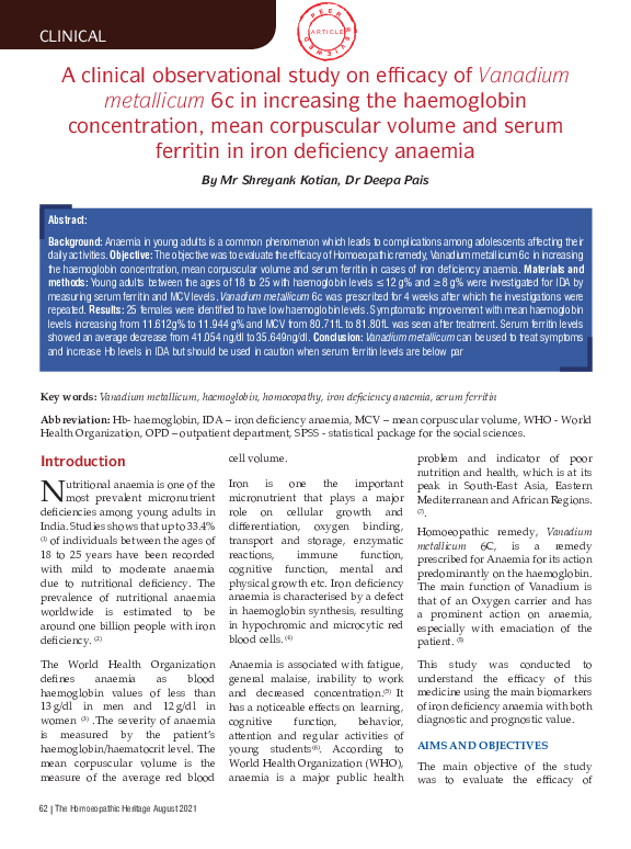 (PDF) A clinical observational study on efficacy of Vanadium metallicum ...