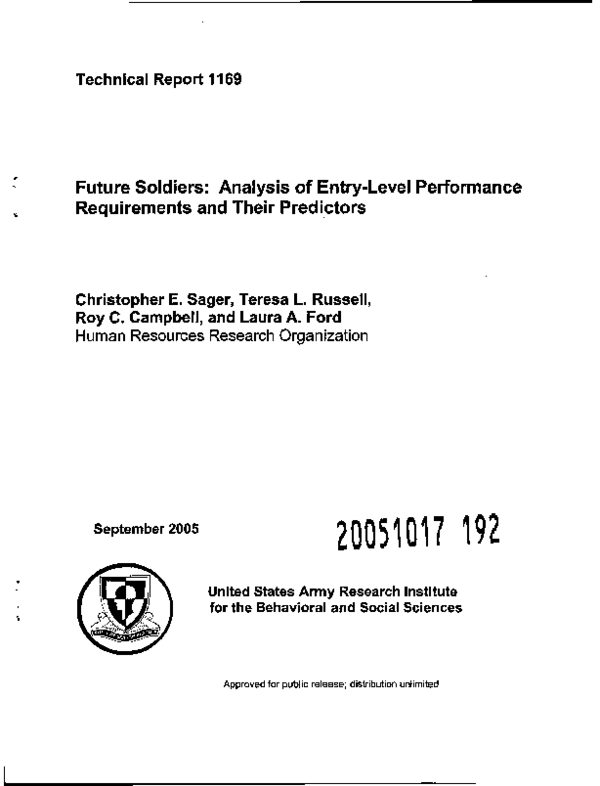 (PDF) Future Soldiers: Analysis of Entry-Level Performance Requirements ...