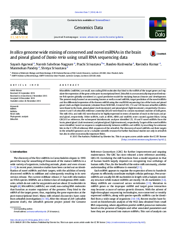 (PDF) In silico genome wide mining of conserved and novel miRNAs in the ...