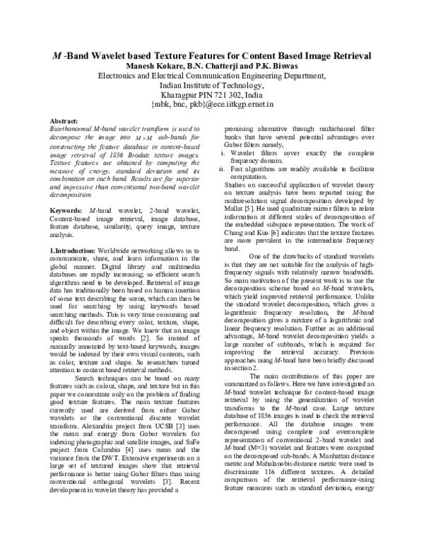 (PDF) M-band wavelet based texture features for content based image ...