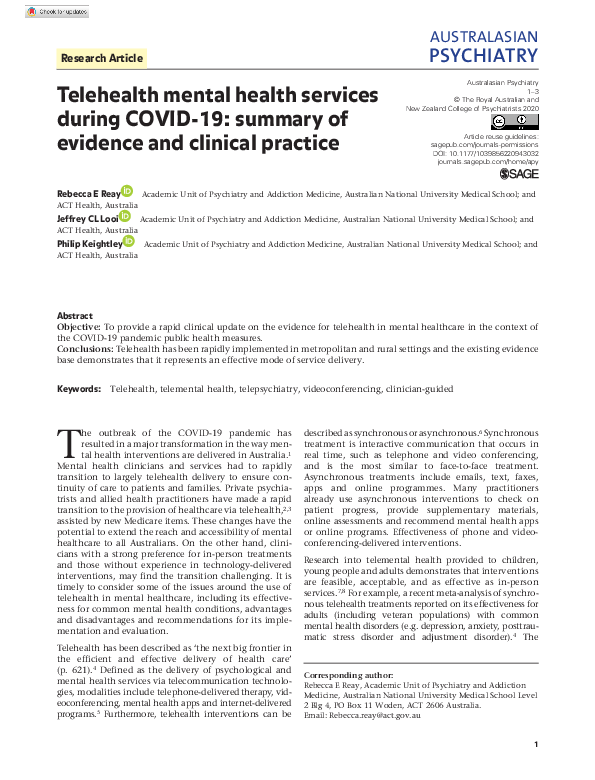 (PDF) Telehealth mental health services during COVID-19: summary of ...