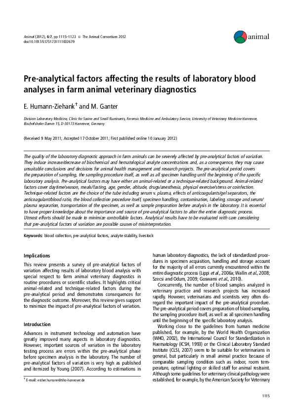 (PDF) Preanalytical factors affecting the results of laboratory blood analyses in farm animal