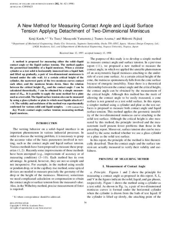(PDF) A New Method for Measuring Contact Angle and Liquid Surface ...