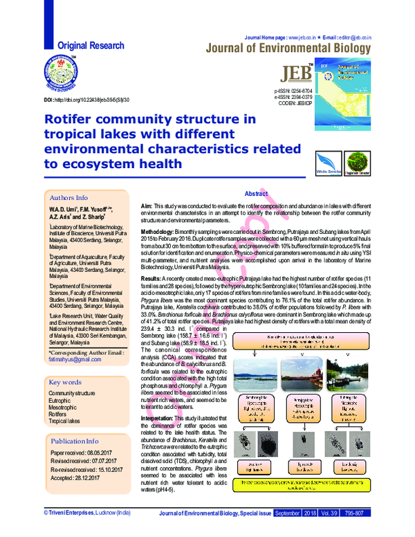 (PDF) Rotifer community structure in tropical lakes with different ...