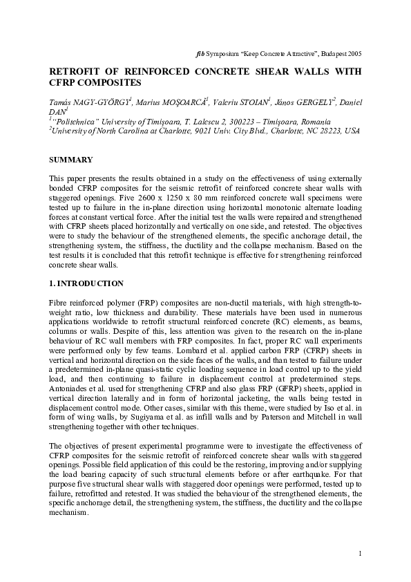 (PDF) Retrofit of reinforced concrete shear walls with CFRP composites