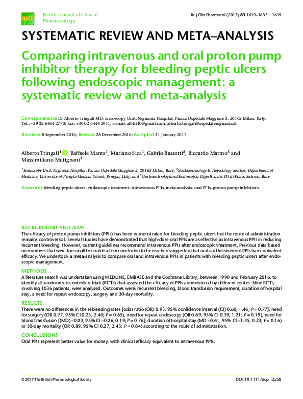 (PDF) Comparing intravenous and oral proton pump inhibitor therapy for bleeding peptic ulcers