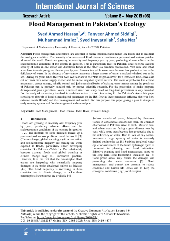Pdf Flood Management In Pakistan S Ecology