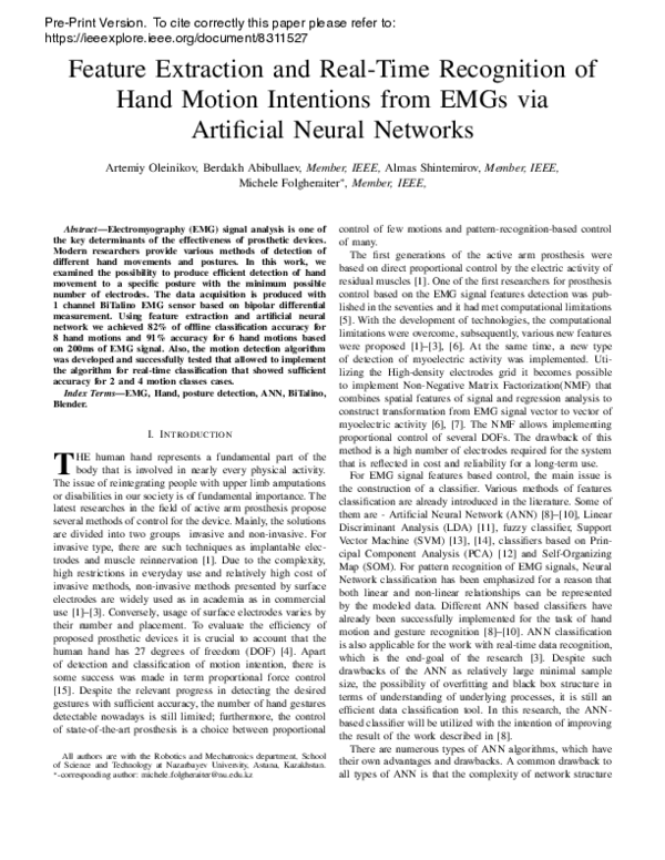 (PDF) Feature extraction and real-time recognition of hand motion ...