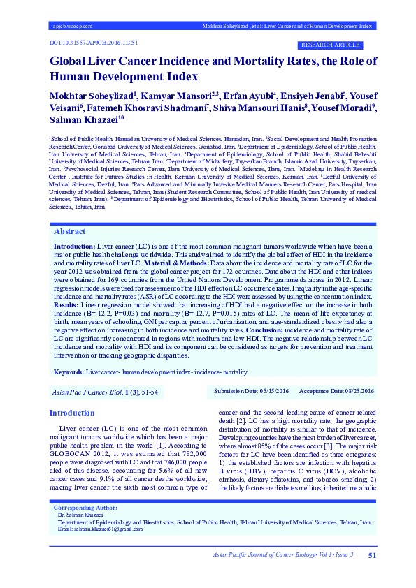 (PDF) Global Liver Cancer Incidence and Mortality Rates, the Role of ...