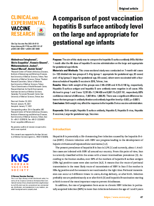 (PDF) A comparison of post vaccination hepatitis B surface antibody ...