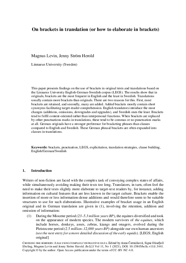 (PDF) On brackets in translation (or how to elaborate in brackets)