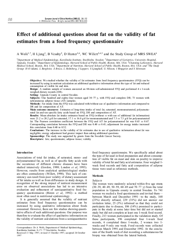 (PDF) Effect of additional questions about fat on the validity of fat ...