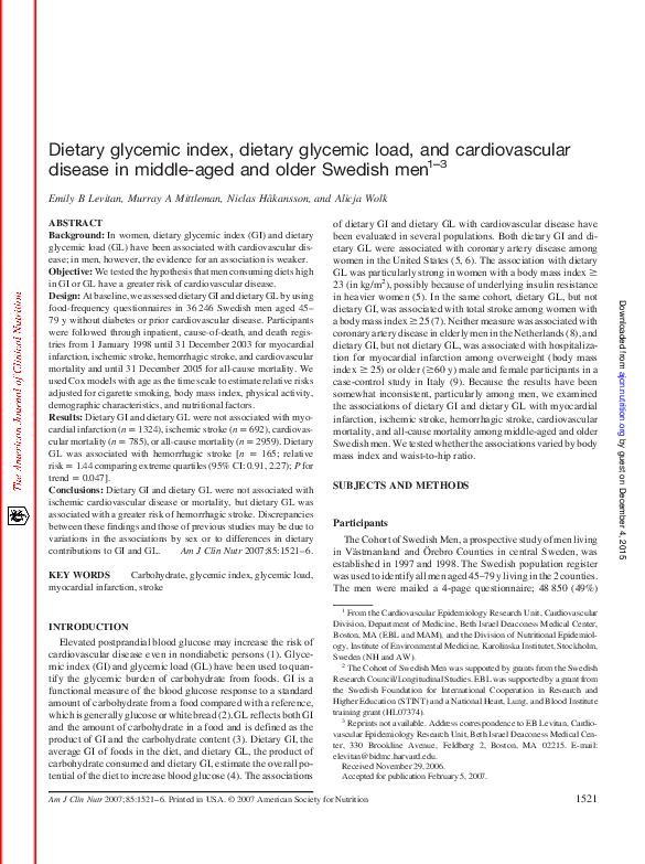 (PDF) Dietary glycemic index, dietary glycemic load and mortality among ...