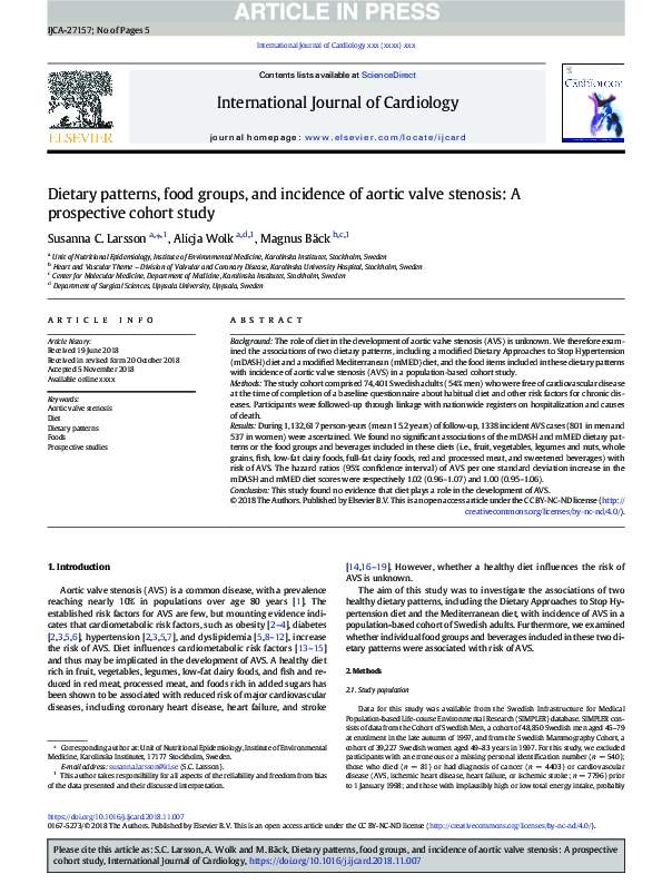 (PDF) Dietary patterns, food groups, and incidence of aortic valve ...