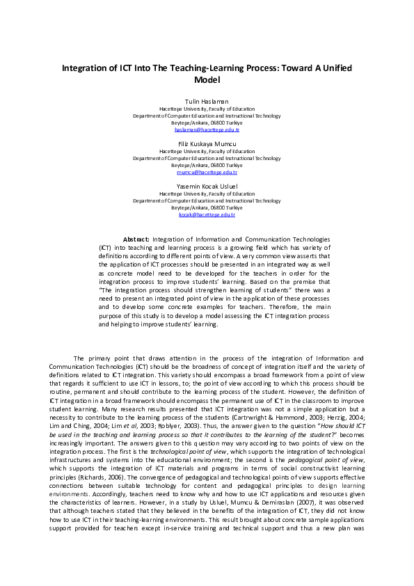 (PDF) Integration of ICT Into The Teaching-Learning Process: Toward A ...