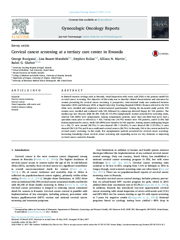 (PDF) Cervical cancer screening at a tertiary care center in Rwanda