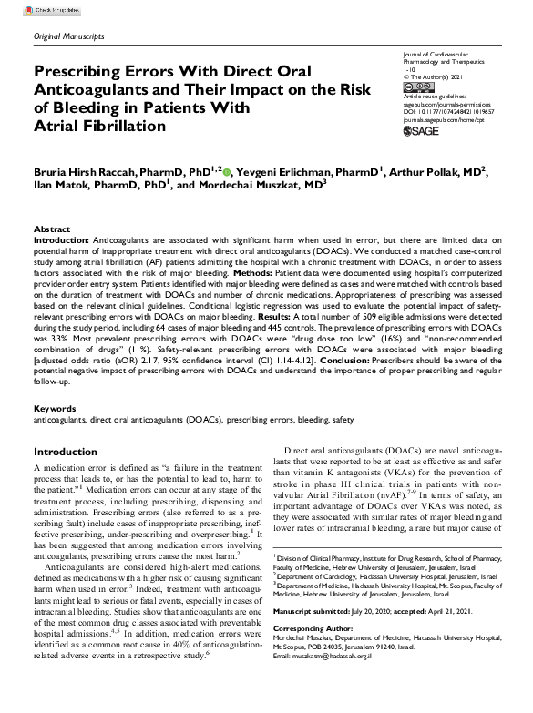 (PDF) Prescribing Errors With Direct Oral Anticoagulants and Their ...