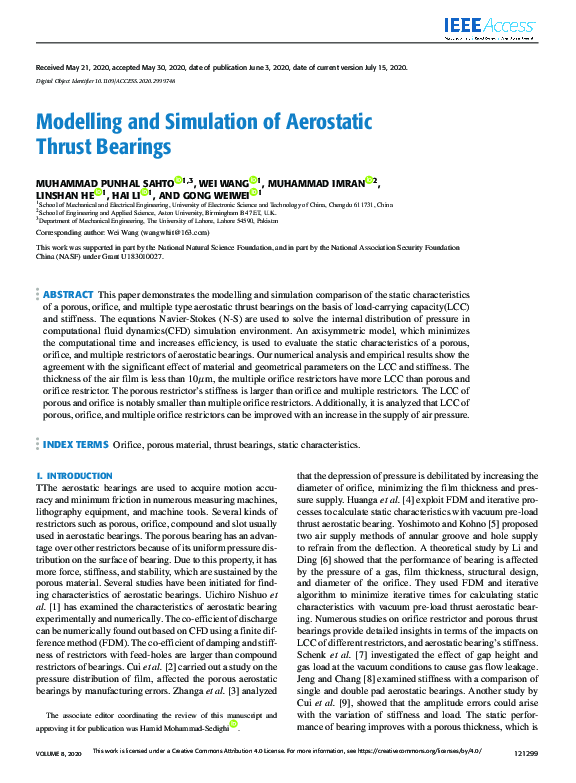 (PDF) Modelling and Simulation of Aerostatic Thrust Bearings